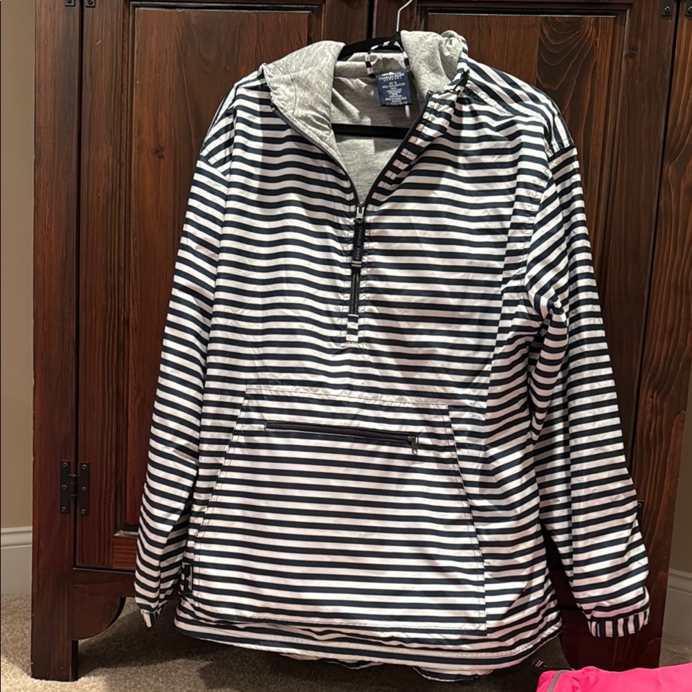 Charles River Apparel White and Blue Ski Jacket with Half-Zip
